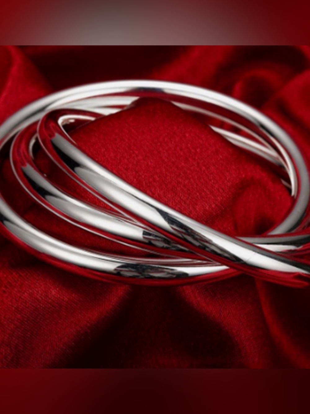 Womens 925 Sterling Silver 3 Pieces Thick Round Bangle Cuff Bracelet #B467
